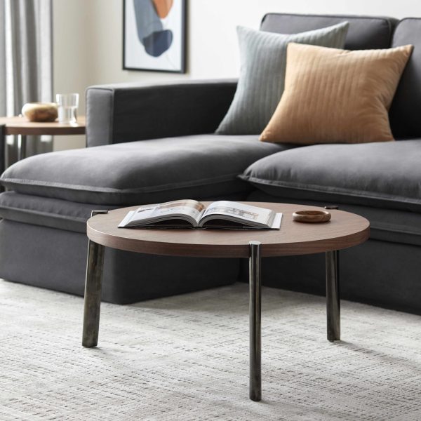 Palasbari Round Walnut Metal Coffee Table Fashion - Image 3
