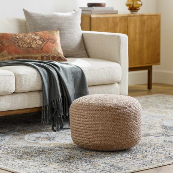 Tonanitla Natural Fiber Dusty Pink Knitted Pouf For Sale - Image 5