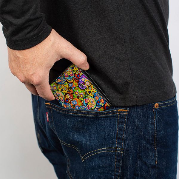 Bi-Fold Wallet - Colorful Calaveras Stacked Multi Color Hot on Sale - Image 5