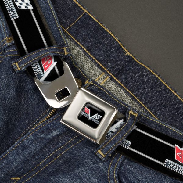 1967 Impala 396 TURBO-JET V Emblem Full Color Black Silver Red White Seatbelt Belt - 1967 Impala 396 TURBO-JET V Emblem Stripe Black Silver Red White Webbing Cheap - Image 2