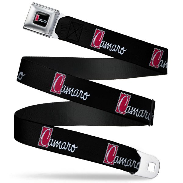 1972 CAMARO Script Emblem Full Color Black Silver Reds Seatbelt Belt - 1972 CAMARO Script Emblem Black Silver Reds Webbing Supply