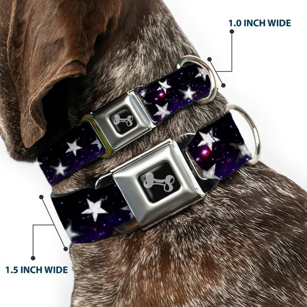 Dog Bone Seatbelt Buckle Collar - Glowing Stars in Space Black Purple White Online now - Image 2
