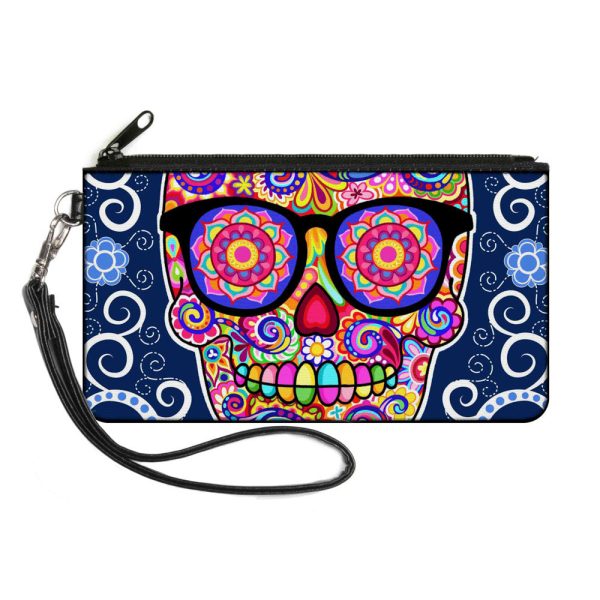 Canvas Zipper Wallet - SMALL - Hipster Calavera C U Blue White Multi Color Cheap