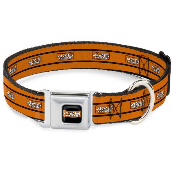 426 HEMI Badge Black White Orange Seatbelt Buckle Collar - 426 HEMI Badge Stripes Weathered Orange Black White Supply